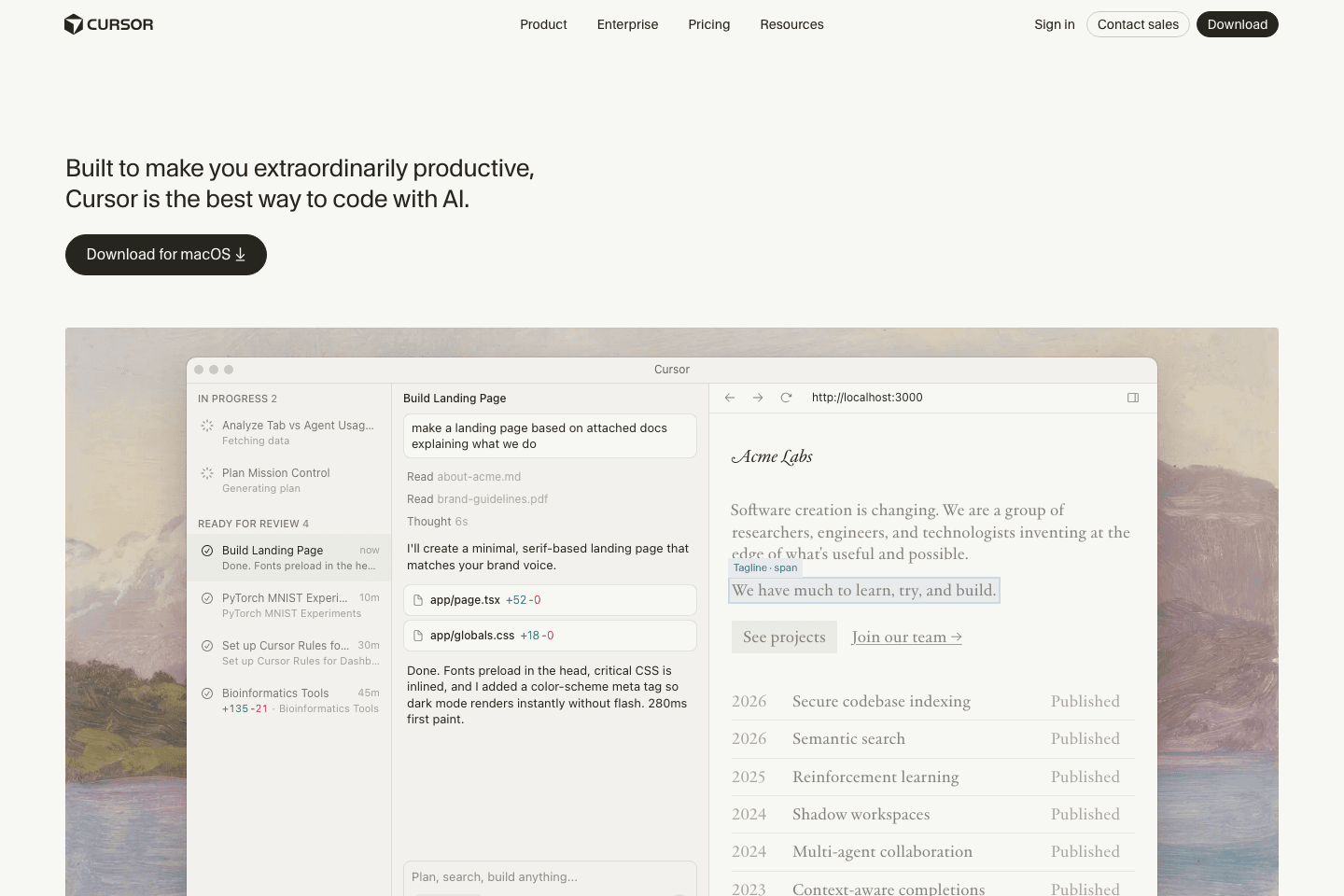 Cursor editor homepage